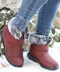 Promo 🤩 RXFSP Red Faux Fur-Cuff Snow Boot - 👩 Women 🌟