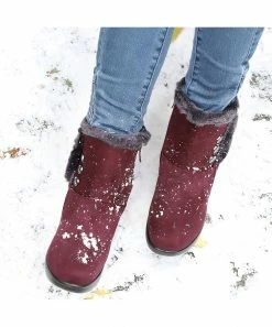Best deal 🎁 RXFSP Red Wine Button-Accent Faux Fur-Lined Snow Boot - 👩 Women 🎁 -RXFSP-shop zu100068162 alt 3 tm1666647650