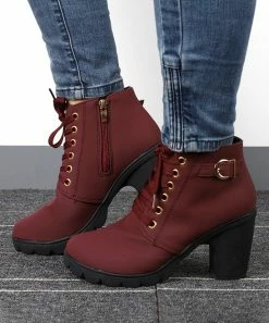 Best reviews of ✔️ RXFSP Red Wine Buckle-Accent Lace-Up Ankle Boot - 👩 Women 🥰