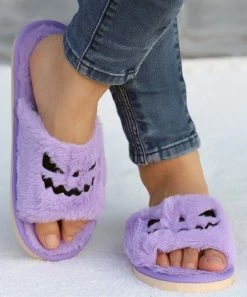 Wholesale ✨ RXFSP Purple & Black Jack-O'-Lantern Slippers - 👩 Women 😉