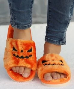 Budget ⌛ RXFSP Orange & Black Jack-O'-Lantern Slippers - 👩 Women 🛒