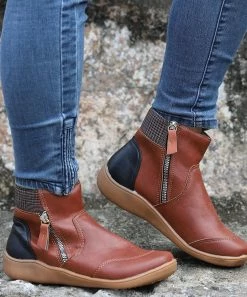 Best Sale ✨ RXFSP Brown Houndstooth-Trim Contrast Ankle Boot - 👩 Women 🔔 -RXFSP-shop zu101120037 alt 2 tm1636032605