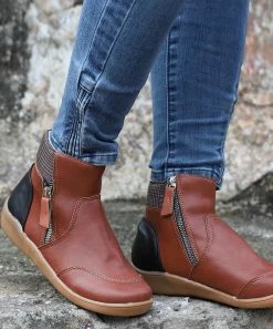 Best Sale ✨ RXFSP Brown Houndstooth-Trim Contrast Ankle Boot - 👩 Women 🔔