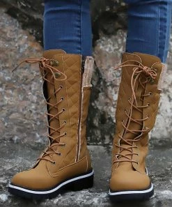 New 👏 RXFSP Khaki Lace-Up Riding Boot - 👩 Women 👏 -RXFSP-shop zu101250885 alt 2 tm1636488952