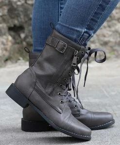 Top 10 🎁 RXFSP Gray Buckle Combat Boot - 👩 Women 🎉 -RXFSP-shop zu101250886 alt 3 tm1636488952