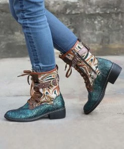 Top 10 🌟 RXFSP Green Floral Embroidered Lace-Up Buckle Boot - 👩 Women ❤️ -RXFSP-shop zu101424585 alt 2 tm1637093155