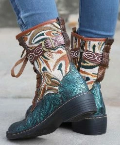 Top 10 🌟 RXFSP Green Floral Embroidered Lace-Up Buckle Boot - 👩 Women ❤️ -RXFSP-shop zu101424585 alt 3 tm1637093155