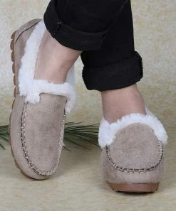Wholesale 😉 RXFSP Khaki Faux Fur-Lined Stitch-Detail Loafer - 👩 Women 🌟