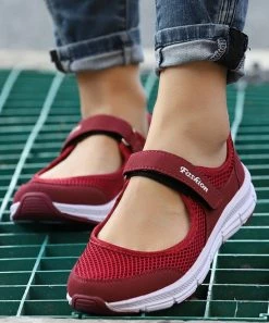 Deals 🤩 RXFSP Wine Red Mesh Mary Jane 👟 Sneaker - 👩 Women 👏 -RXFSP-shop zu102544236 alt 4 tm1641325878