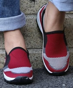 Brand new ⌛ RXFSP Wine Red & Gray Mesh Slip-On 👟 Sneaker - 👩 Women ✔️ -RXFSP-shop zu102544316 alt 4 tm1641325878