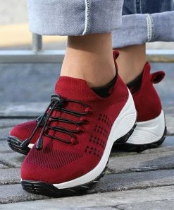 Best deal 🌟 RXFSP Red & Black Knit-Cuff 👟 Sneaker - 👩 Women 🔥 -RXFSP-shop zu102544415 alt 4 tm1641325878