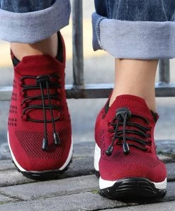 Best deal 🌟 RXFSP Red & Black Knit-Cuff 👟 Sneaker - 👩 Women 🔥