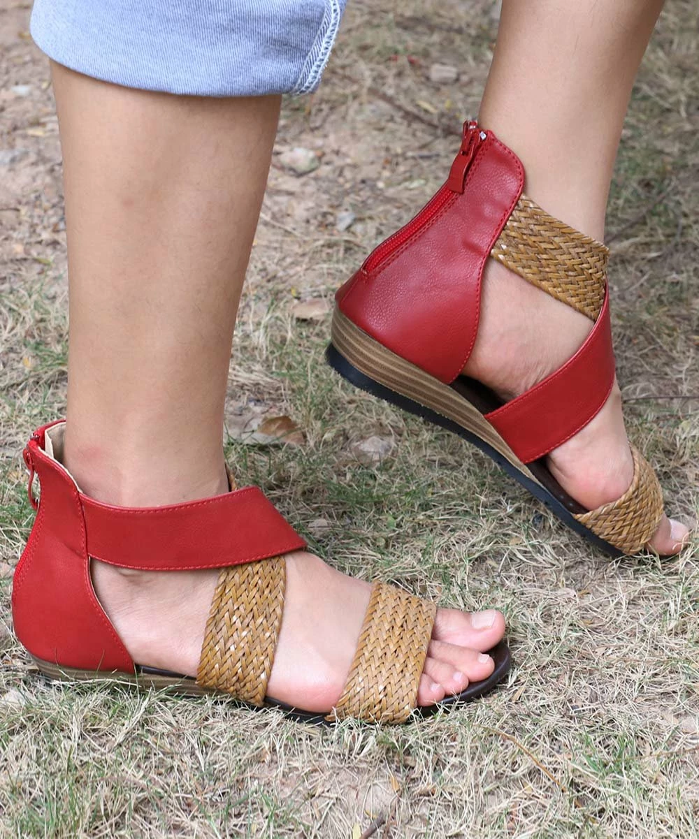 Best Sale ๐ RXFSP Red & Natural Woven Crisscross Gladiator ๐ฉด Sandal - ๐ฉ Women ๐ 4 Best Sale ๐ RXFSP Red & Natural Woven Crisscross Gladiator ๐ฉด Sandal - ๐ฉ Women ๐ - Image 2