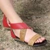 Best Sale 🛒 RXFSP Red & Natural Woven Crisscross Gladiator 🩴 Sandal - 👩 Women 🔔