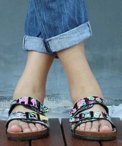 Cheap 😀 RXFSP Black & Pink Floral Double-Strap Buckle Slide - 👩 Women 👍