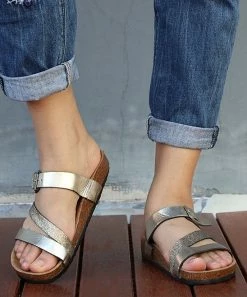 Coupon ⌛ RXFSP Gold Metallic Angled-Strap Buckle-Detail Slide - 👩 Women 🔔 -RXFSP-shop zu104080217 alt 2 tm1647349415