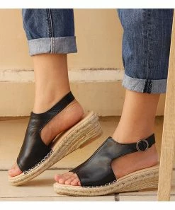 Flash Sale 😍 RXFSP Black Wedge 🩴 Sandal - 👩 Women ⌛ -RXFSP-shop zu104445110 alt 4 tm1648216732