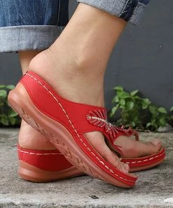 Discount 🎉 RXFSP Red Rhinestone-Studded T-Strap 🩴 Sandal - 👩 Women ❤️ -RXFSP-shop zu105026490 alt 3 tm1649766639