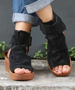 Discount 🔥 RXFSP Black Buckle Platform 🩴 Sandal - 👩 Women ⭐