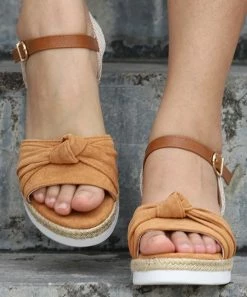 Budget ⌛ RXFSP Brown Knotted-Bow Platform 🩴 Sandal - 👩 Women 😍