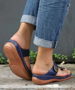 Flash Sale 🌟 RXFSP Blue Perforated T-Strap 🩴 Sandal - 👩 Women 🥰 -RXFSP-shop zu105035326 alt 2 tm1649766639