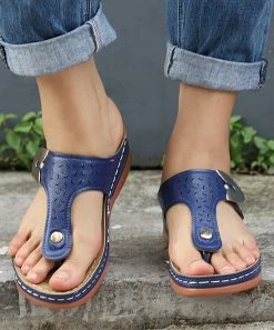 Flash Sale 🌟 RXFSP Blue Perforated T-Strap 🩴 Sandal - 👩 Women 🥰 -RXFSP-shop zu105035326 alt 4 tm1649766639