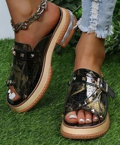 Buy 🔔 RXFSP Black Stud-Accent Perforated Slide - 👩 Women ⌛ -RXFSP-shop zu105828522 alt 4 tm1652876590