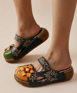 Wholesale 😍 RXFSP Yellow & Green Floral Mule - 👩 Women 🤩 -RXFSP-shop zu105838919 alt 2 tm1652447346