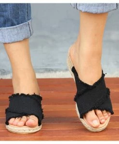 Hot Sale 🎁 RXFSP Black & Goldtone Chain-Accent 🩴 Sandal - 👩 Women ⭐ -RXFSP-shop zu106180203 alt 4 tm1653418454