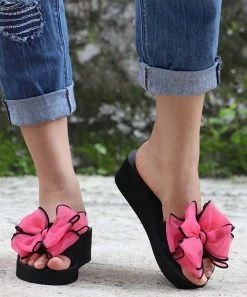 Brand new 🛒 RXFSP Rose Red Bow-Accent Wedge Slide - 👩 Women 😀