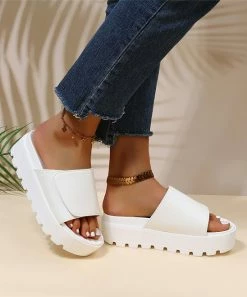 Brand new ❤️ RXFSP White Wide-Strap Platform Slide - 👩 Women ⌛ -RXFSP-shop zu106577147 alt 3 tm1654865830