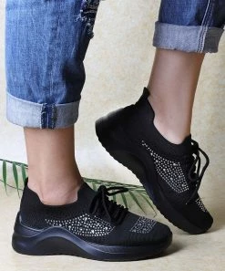 Best deal 😉 RXFSP Black Rhinestone-Accent Lace-Up 👟 Sneaker - 👩 Women 🥰 -RXFSP-shop zu106731402 alt 2 tm1655407767