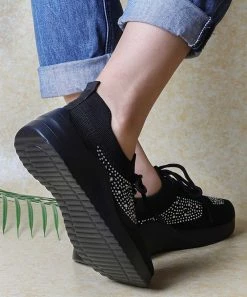 Best deal 😉 RXFSP Black Rhinestone-Accent Lace-Up 👟 Sneaker - 👩 Women 🥰 -RXFSP-shop zu106731402 alt 3 tm1655407767