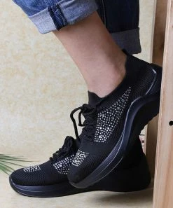 Best deal 😉 RXFSP Black Rhinestone-Accent Lace-Up 👟 Sneaker - 👩 Women 🥰 -RXFSP-shop zu106731402 alt 4 tm1655407767