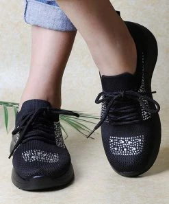 Best deal 😉 RXFSP Black Rhinestone-Accent Lace-Up 👟 Sneaker - 👩 Women 🥰