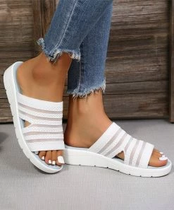 Discount ❤️ RXFSP White Stripe Slide - 👩 Women 😀