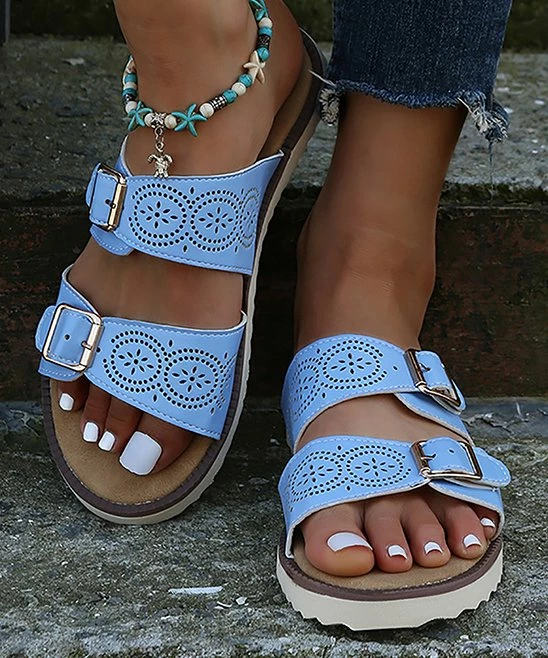 Outlet 🎉 RXFSP Blue Perforated Double-Strap Slide - 👩 Women 🤩 3 Outlet 🎉 RXFSP Blue Perforated Double-Strap Slide - 👩 Women 🤩