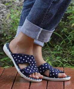 New 😍 RXFSP Blue & White Polka Dot Slide - 👩 Women 👍 -RXFSP-shop zu107210763 alt 3 tm1657197826