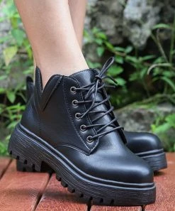 Discount 😍 RXFSP Black V-Accent Combat 🥾 Boots - 👩 Women ⭐ -RXFSP-shop zu107210839 alt 3 tm1657200679
