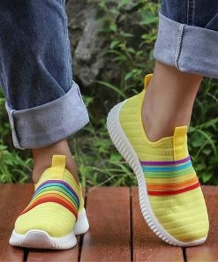 Deals 👍 RXFSP Yellow Rainbow Stripe Sock 👟 Sneaker - 👩 Women 👏 -RXFSP-shop zu107472521 alt 1 tm1658427036