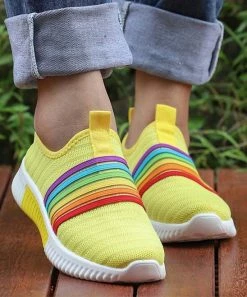 Deals 👍 RXFSP Yellow Rainbow Stripe Sock 👟 Sneaker - 👩 Women 👏 -RXFSP-shop zu107472521 alt 2 tm1658427036