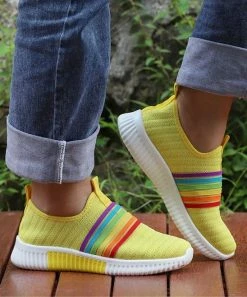 Deals 👍 RXFSP Yellow Rainbow Stripe Sock 👟 Sneaker - 👩 Women 👏 -RXFSP-shop zu107472521 alt 3 tm1658427036