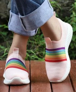 New 🎉 RXFSP Pink Rainbow Stripe Sock 👟 Sneaker - 👩 Women ❤️