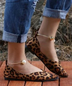 Budget 😍 RXFSP Tan Leopard & Goldtone Anklet-Strap Pointed-Toe Flat - 👩 Women 🔔 -RXFSP-shop zu107728318 alt 2 tm1658950665