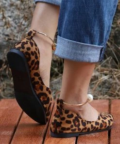 Budget 😍 RXFSP Tan Leopard & Goldtone Anklet-Strap Pointed-Toe Flat - 👩 Women 🔔 -RXFSP-shop zu107728318 alt 3 tm1658950665