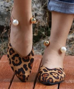 Budget 😍 RXFSP Tan Leopard & Goldtone Anklet-Strap Pointed-Toe Flat - 👩 Women 🔔 -RXFSP-shop zu107728318 alt 4 tm1658950665