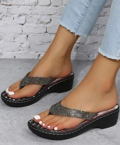 Top 10 😉 RXFSP Black Rhinestone-Accent Wedge 🩴 Sandal - 👩 Women 🔥 -RXFSP-shop zu107885022 alt 2 tm1659379174