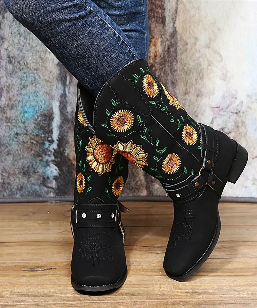 Promo ✔️ RXFSP Black & Yellow Floral Mid-Calf Boot - 👩 Women ✔️ 5 Promo ✔️ RXFSP Black & Yellow Floral Mid-Calf Boot - 👩 Women ✔️ - Image 3