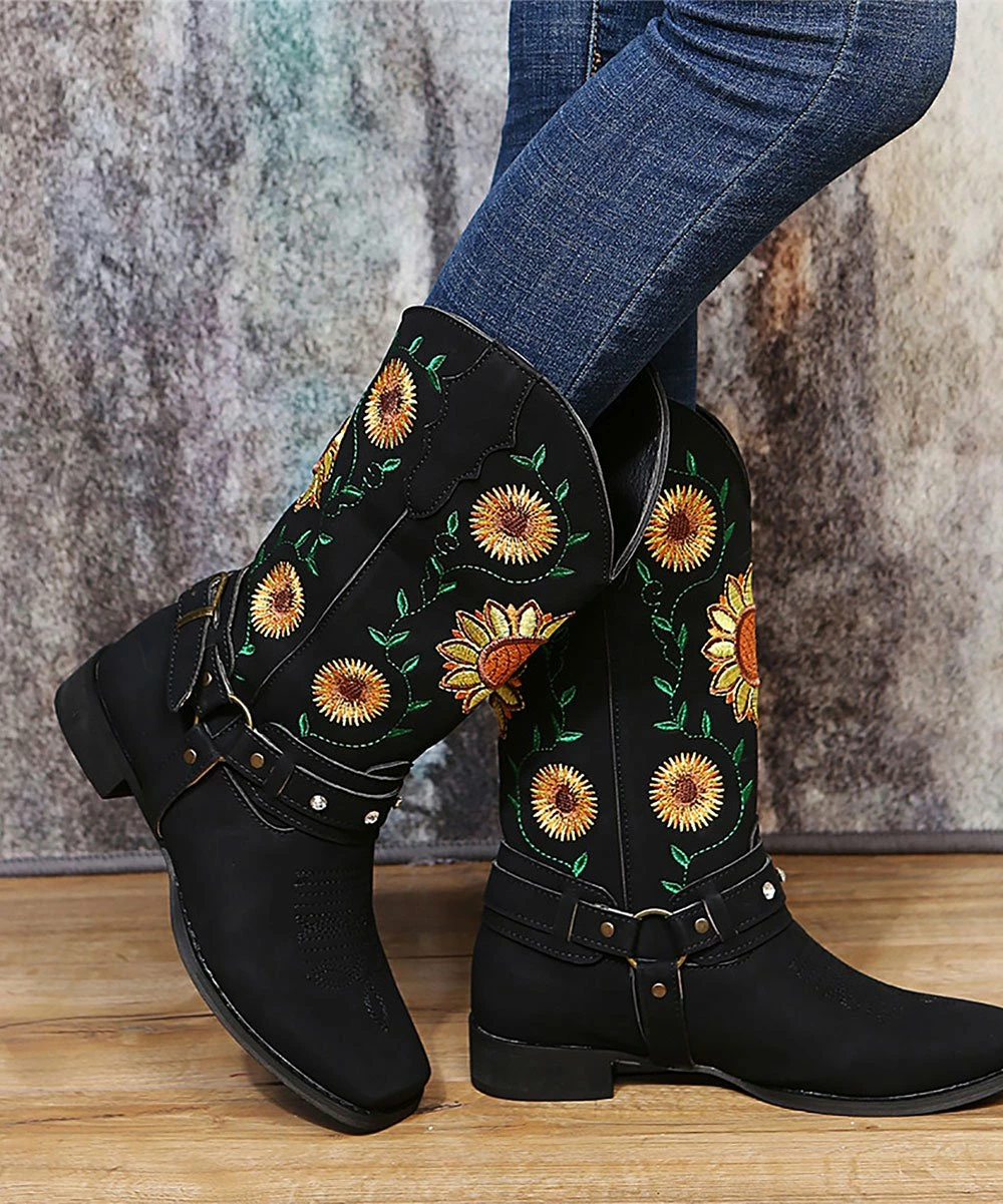 Promo ✔️ RXFSP Black & Yellow Floral Mid-Calf Boot - 👩 Women ✔️ 3 Promo ✔️ RXFSP Black & Yellow Floral Mid-Calf Boot - 👩 Women ✔️