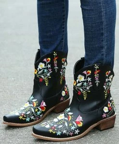Budget 😀 RXFSP Black & Light Blue Floral-Stitch Cowboy 🥾 Boots - 👩 Women ✨ -RXFSP-shop zu108196379 alt 3 tm1660760873